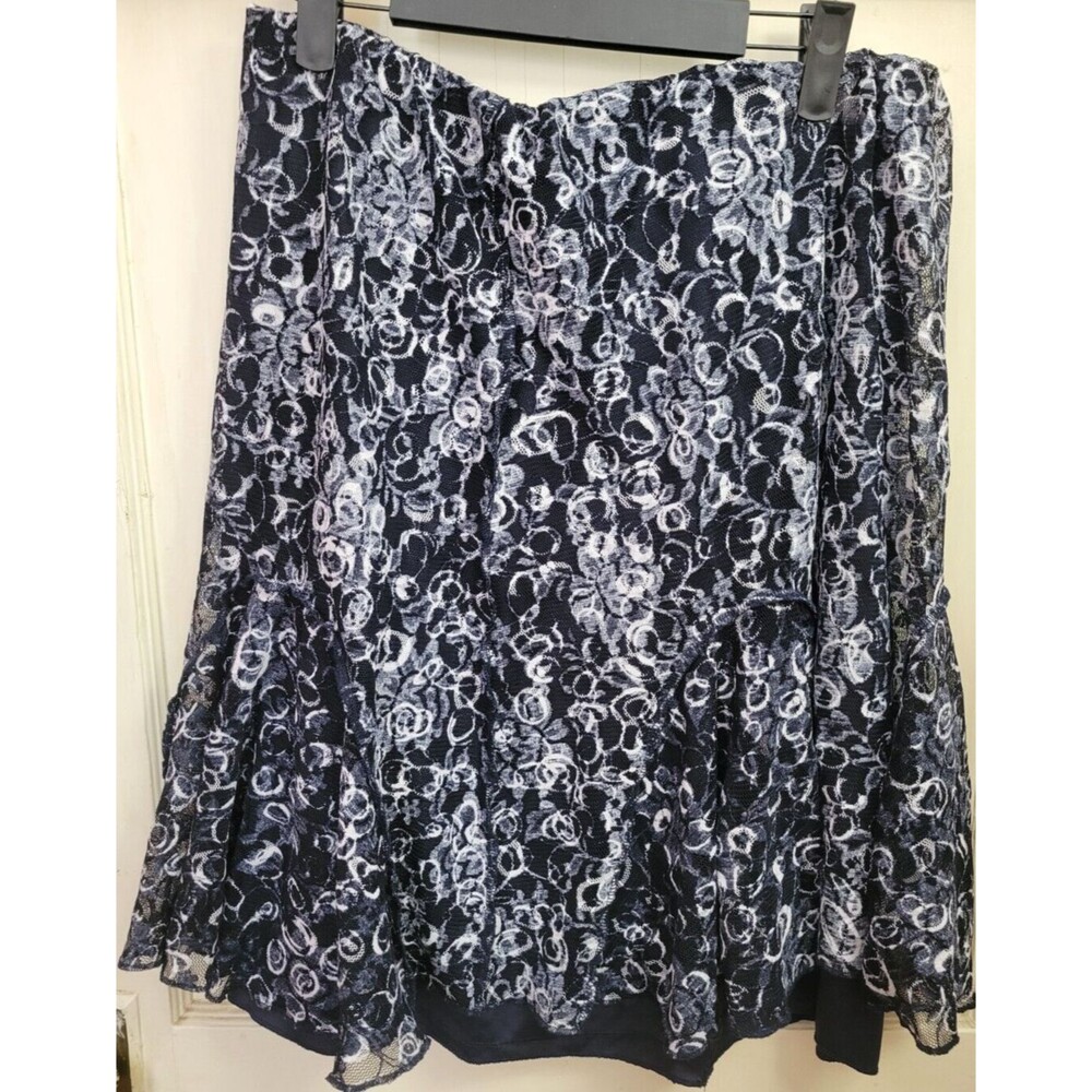 Women's Christopher And Banks Blue White Circle Lace Lined Knee Length Skirt P/L